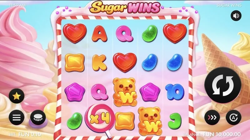 Sugar Wins - spelskärm med 5x4 hjul